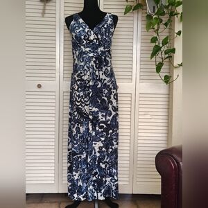 Chaps Navy and White Floral Maxi Dress